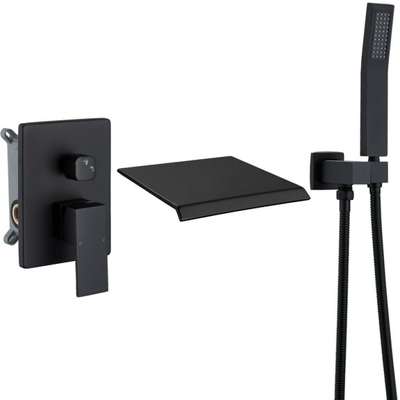 FOSES 3006 Matte Black Waterfall Wall Mount Roman Tub Faucet