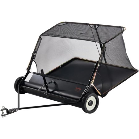 FOSH 52 Inch Lawn Sweeper Tow Behind, 26 cu.ft. Large Pull Behind Grass Sweeper, Heavy Duty Leaf & Grass Collector with Dumping Rope Design, Adjustable Sweeping Height for Picking Up Debris & Grass