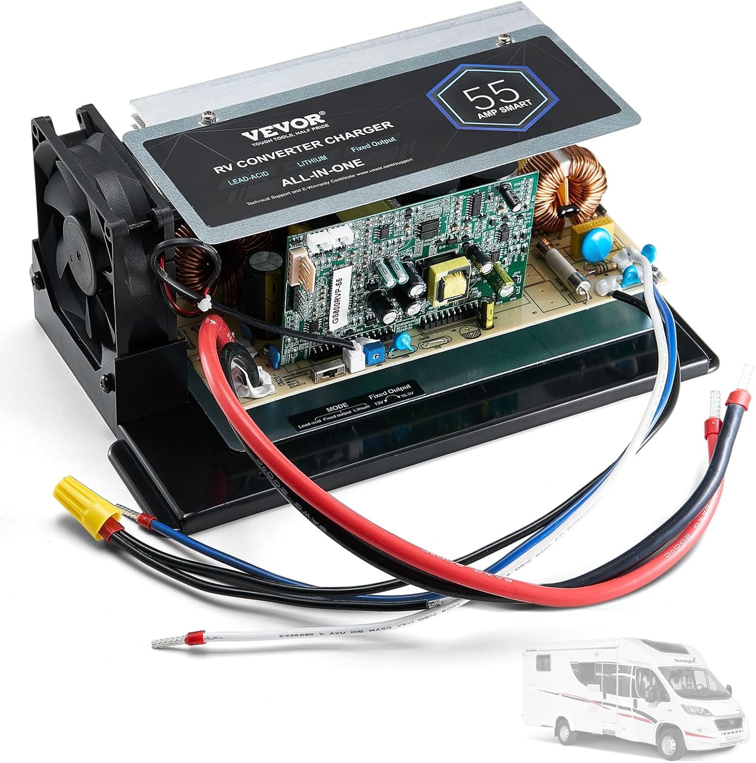 FOSH WF-8955-AD-MBA Main Board Assembly, 55 Amp, Three-Stage RV Power Converter Replacement Unit, Compatible with Lithium Lead Acid Battery, Fit for WF-8955, Parallax 7145 \u0026 7145 Series Converters