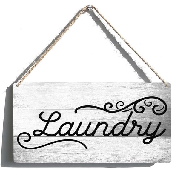 FOSHIN Hanging Wood Sign Laundry Sign Laundry Room Sign Personalized Front Door Plate Garden Family Cave Bar Cafe Decor Gifts 12 x 8 Inch