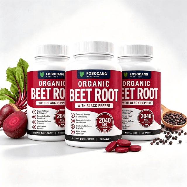 FOSOCANG Organic Beet Root Tablets 2040mg with Black Pepper,Plant‑Based ...