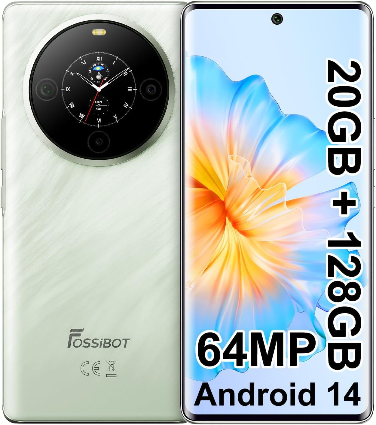 FOSSIBOT S3 Pro Unlocked Smartphone, 6.67" AMOLED Curved Display+1.09'' Rear Display 4G Cell phone, Android 14 Phone,20GB+128GB/1TB,5000mAh Battery Smartphone,Face&Fingerprint Unlocked,Green