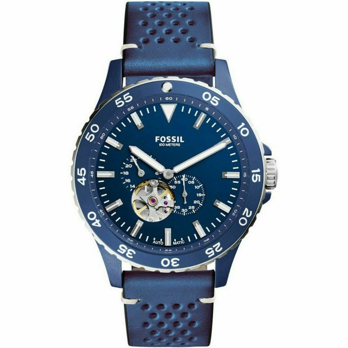 FOSSIL ME3149 CREWMASTER SPORT AUTOMATIC BLUE LEATHER MEN S WATCH Walmart