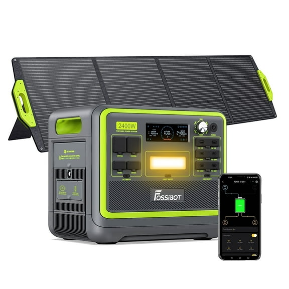 FOSSiBOT 2400W Solar Generator, 2048Wh Portable LFP Battery Power Station with 200W Solar Panel for Camping Home Backup RV