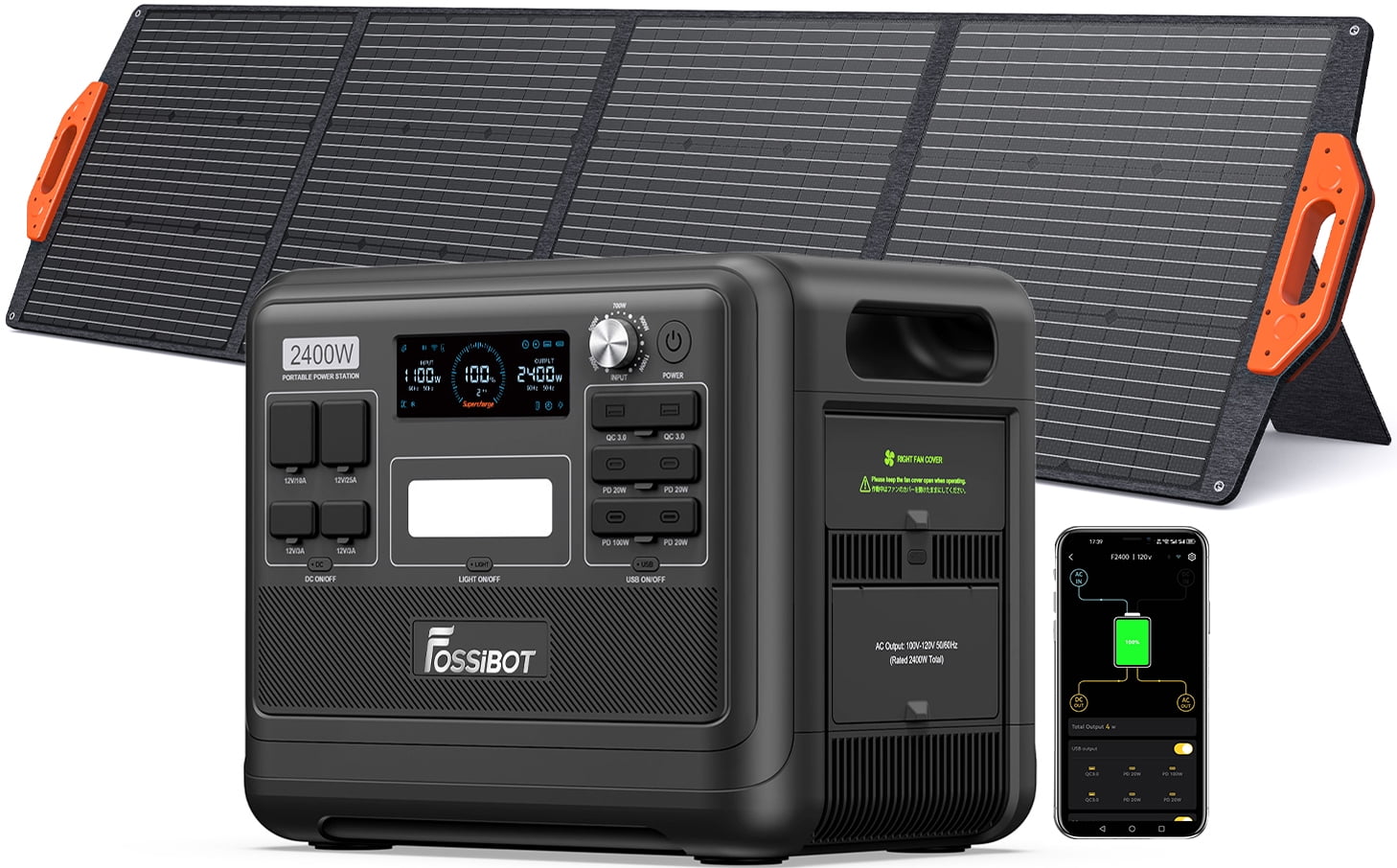 FOSSiBOT 2400W Solar Generator with 200W Solar Panel , 2048Wh Portable LFP Battery Power Station for Camping Home Backup RV
