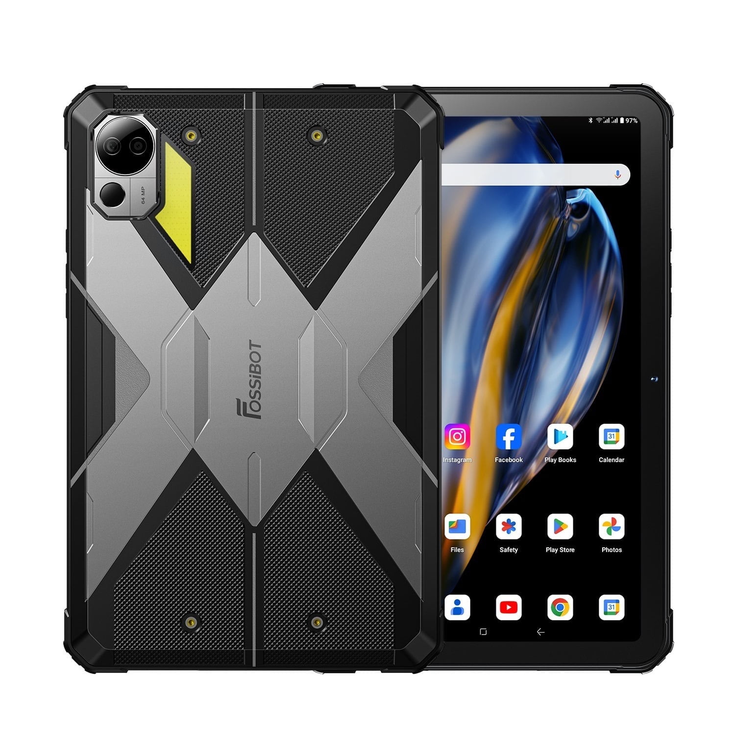 FOSSIBOT Rugged Tablet DT2 10.4'' HD, 22000mAh 20GB+256GB, 2K Display, Android 13, 4G LTE/WiFi 6,64+32MP Face Unlock, OTG 66W Fast Charging Tablet