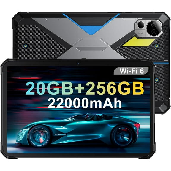 FOSSIBOT Rugged Tablet DT2 10.4 inch, 22000mAh 20GB+256GB, 66W Rapid Charging, 2K Display, Android 13, 4G LTE/WiFi 6,64+32MP Face Unlock, OTG