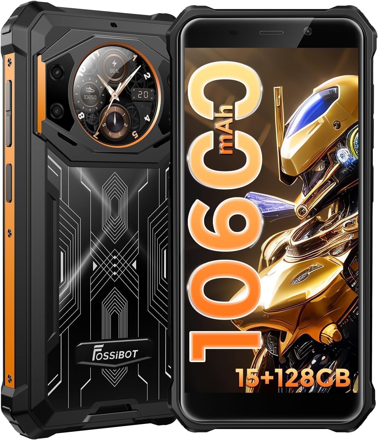 FOSSiBOT Rugged phone F101 PRO 15GB+128GB 5.45-Inch Main & 1.32-inch Innovative & Multifunction Rear Display 10600mAh Hac NFC