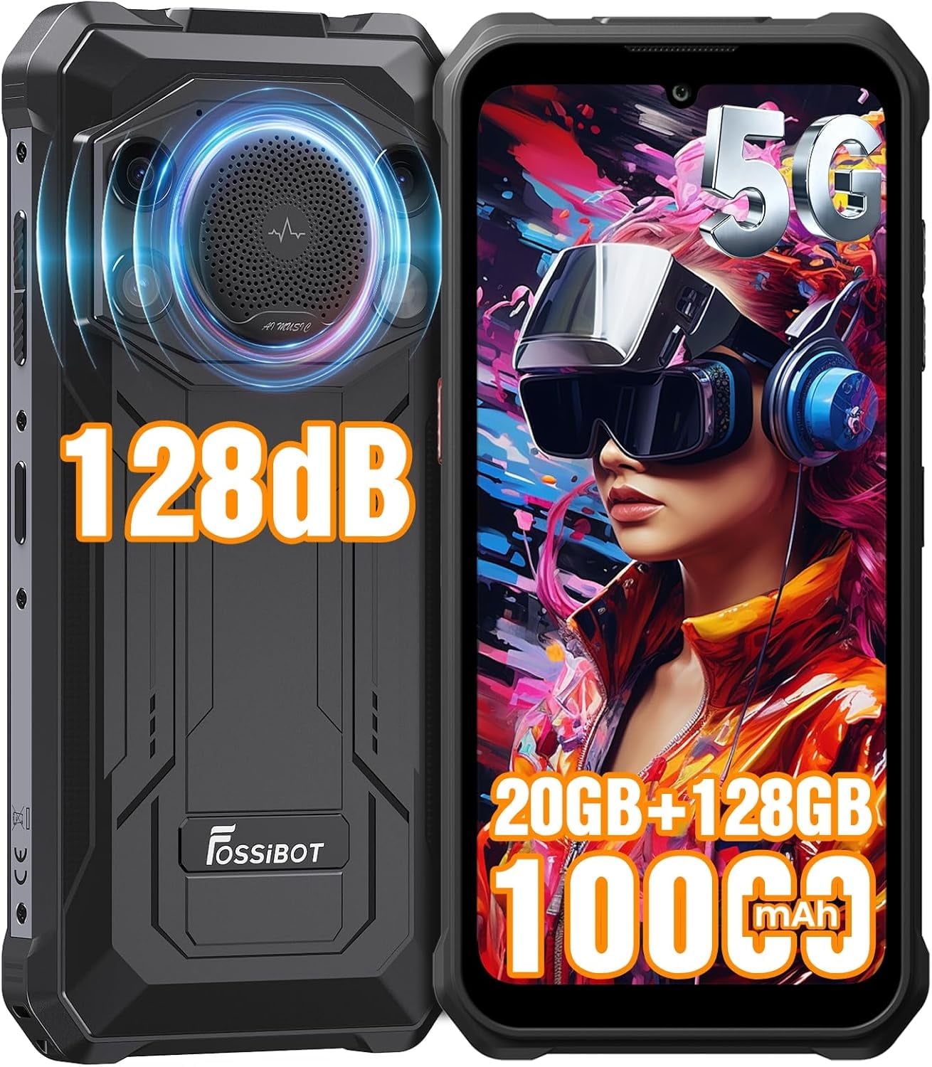 FOSSiBOT F110 Pro 5G Rugged Phone Unlocked, 10000mAh Battery, Dimensity 6300 Octa-Core, 8GB/20GB+128GB/1TB, Android 15, IP68/IP69K Military Waterproof, Smart Toolbox/NFC（2025 Grey）