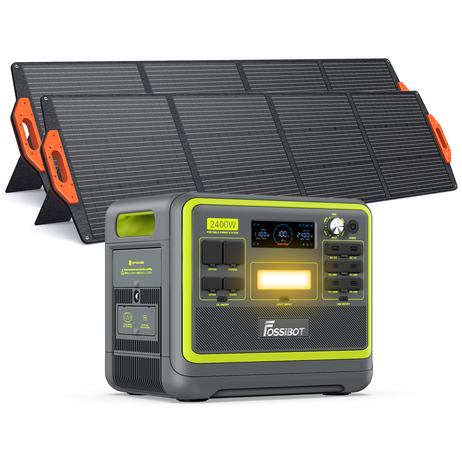 FOSSiBOT F2400 2400W (4800W Peak)Portable Power Station 2048Wh Lfp + 400W Solar Panels,Solar Generator for Outdoor Camping,Home Backup,Emergency,RV