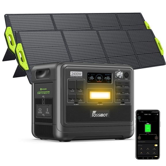 FOSSiBOT F2400 2400W (4800W Peak)Portable Power Station 2048Wh LFP + 400W Solar Panel,2048Wh Solar Generator with 1100W AC & 500W Solar Charging,APP Control, 1.5H Fast Charging,for home RVs
