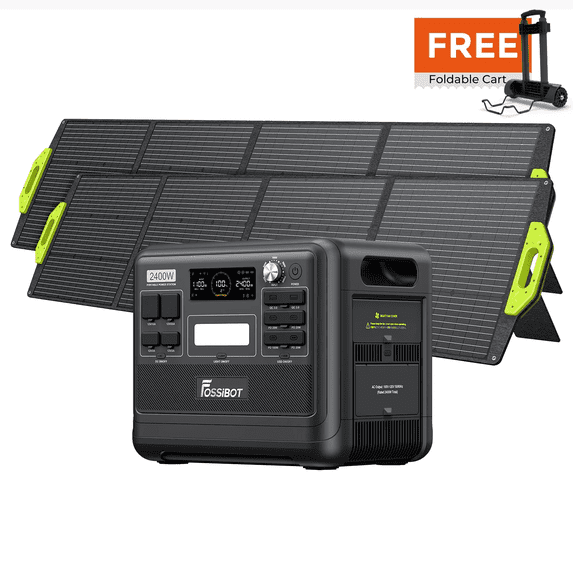 FOSSiBOT F2400 2400W (4800W Peak)Portable Power Station 2048Wh LFP + 400W Solar Panel,2048Wh Solar Generator with 1100W AC & 500W Solar Charging,APP Control, 1.5H Fast Charging,for home RVs