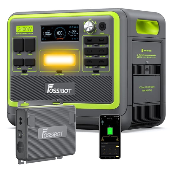 FOSSiBOT F2400 2400W (4800W Peak)Portable Power Station 2048Wh LFP + 580 W Battery Charger,2048Wh LiFePO4 Battery Solar Generator with 1100W AC & 500W Solar Charging,1.5H Fast Charging,for Home RVs