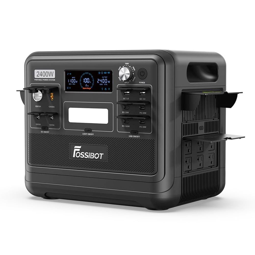 FOSSiBOT F2400 Portable Power Station, 2048Wh LiFePO4 Battery 2400W Output Solar Generator, 16 Output Ports - Black