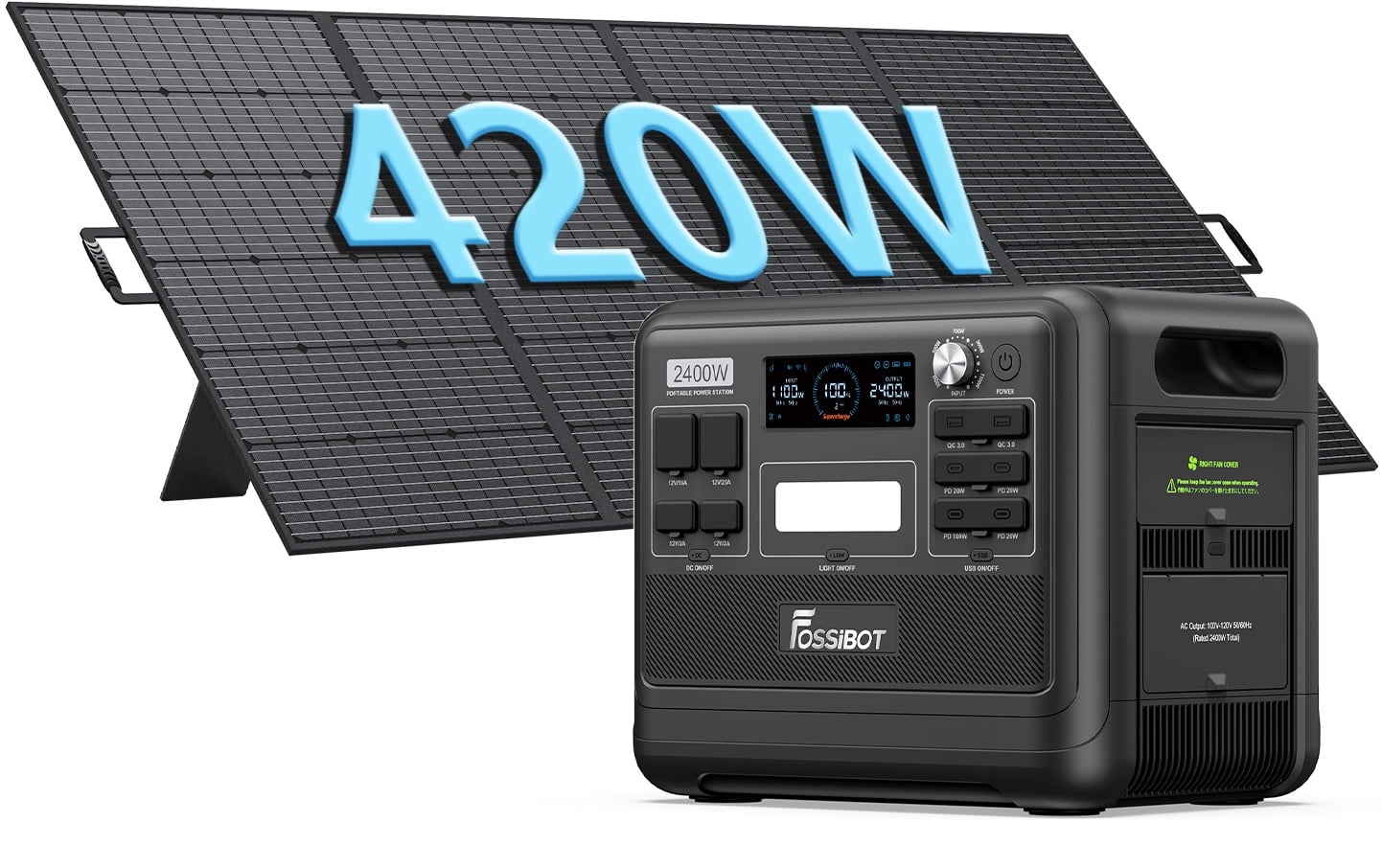 FOSSiBOT 2400W 2048Wh Portable Power Station with 420W Solar Panel,Solar Generator for Outdoor Camping,Home Backup,Emergency,RVs
