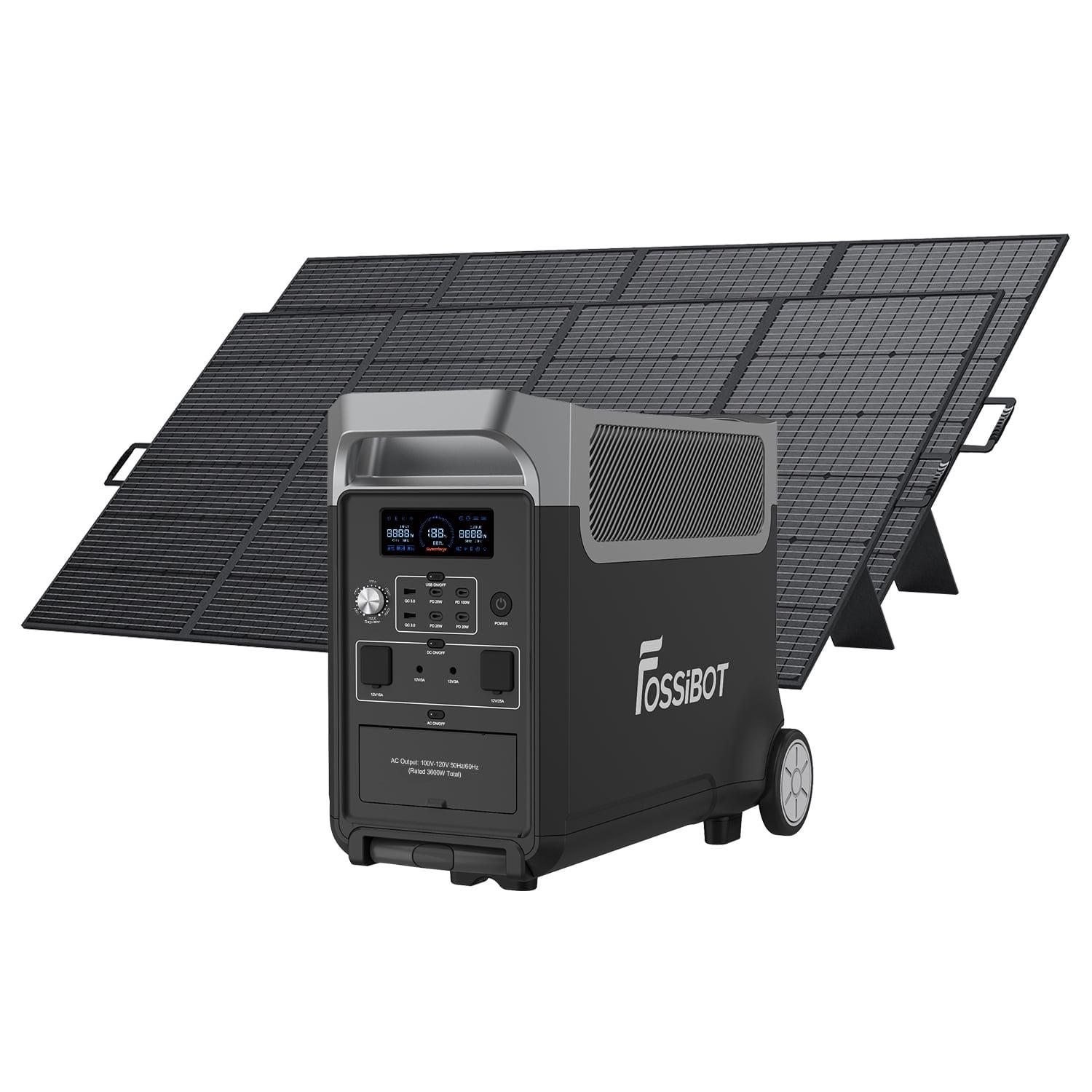 FOSSiBOT F3600 PRO 3600W Portable Power Station 3840Wh Capacity+ 2*420W Solar Panel,Solar Generator,3600W AC Output for Outdoor Camping,Home Backup,Emergency,RV,off-Grid