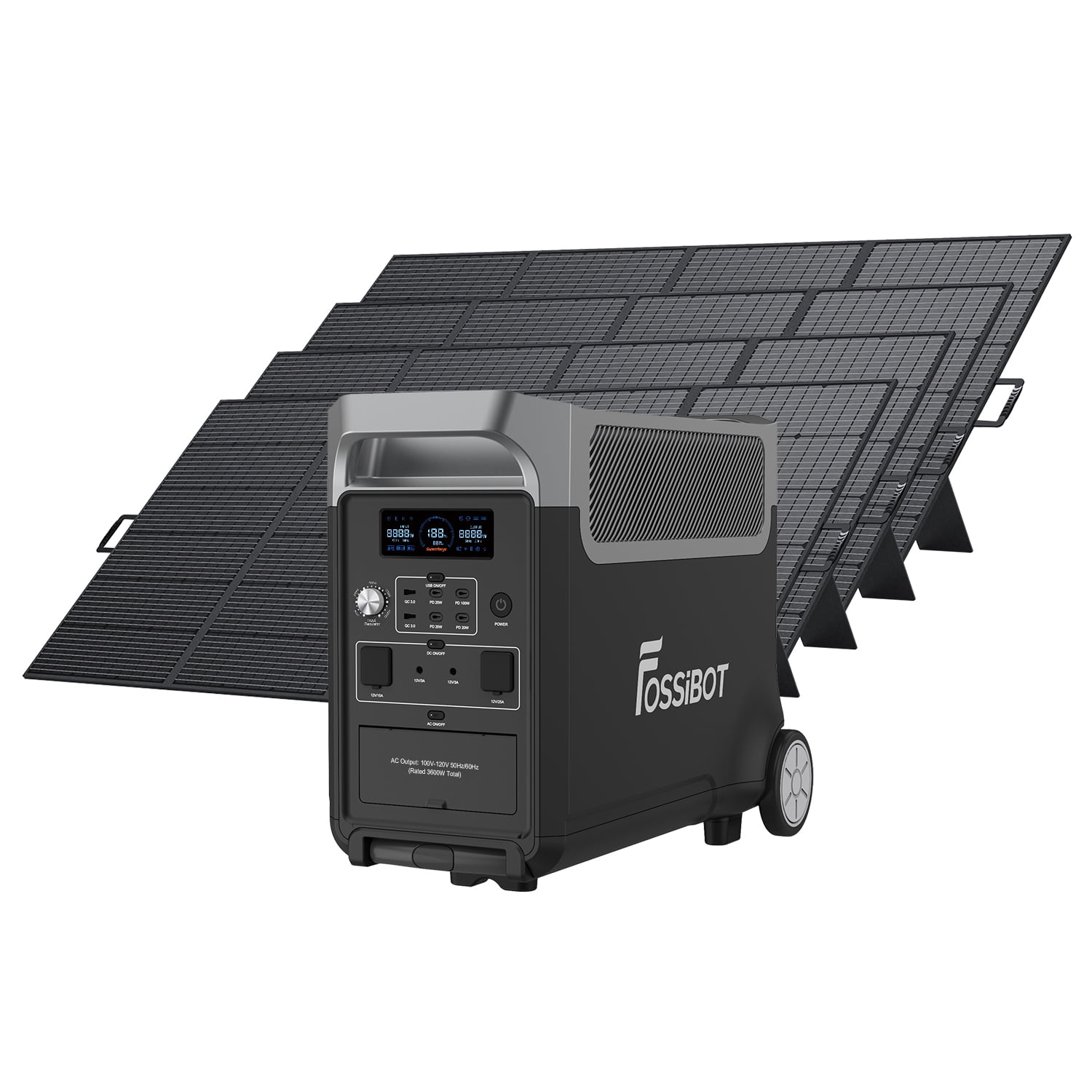 FOSSiBOT F3600 PRO 3600W Portable Power Station 3840Wh Capacity+ 4*420W Solar Panel,Solar Generator,3600W AC Output for Outdoor Camping,Home Backup,Emergency,RV,off-Grid