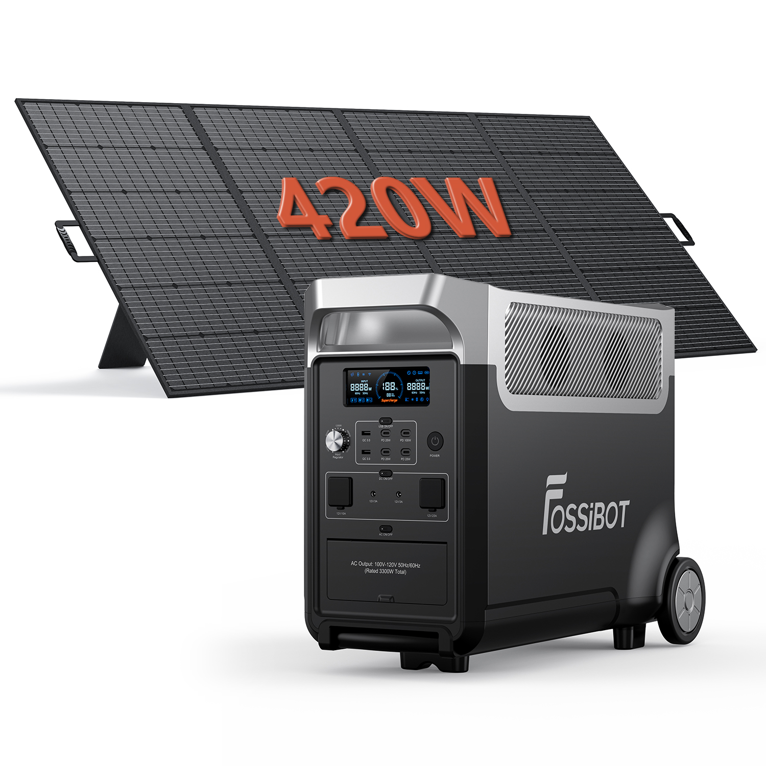 FOSSiBOT F3600 PRO 3600W Portable Power Station 3840Wh Capacity+ 420W Solar Panel,Solar Generator,3600W AC Output for Outdoor Camping,Home Backup,Emergency,RV,off-Grid