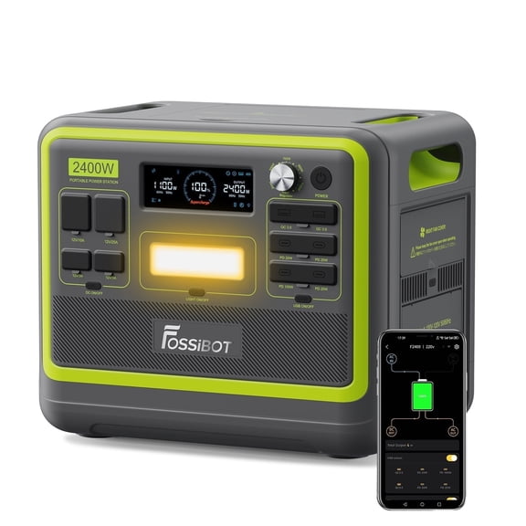FOSSiBOT Portable Power Station 2048Wh/2400W LFP Battery Solar Generator Home Backup Outdoor
