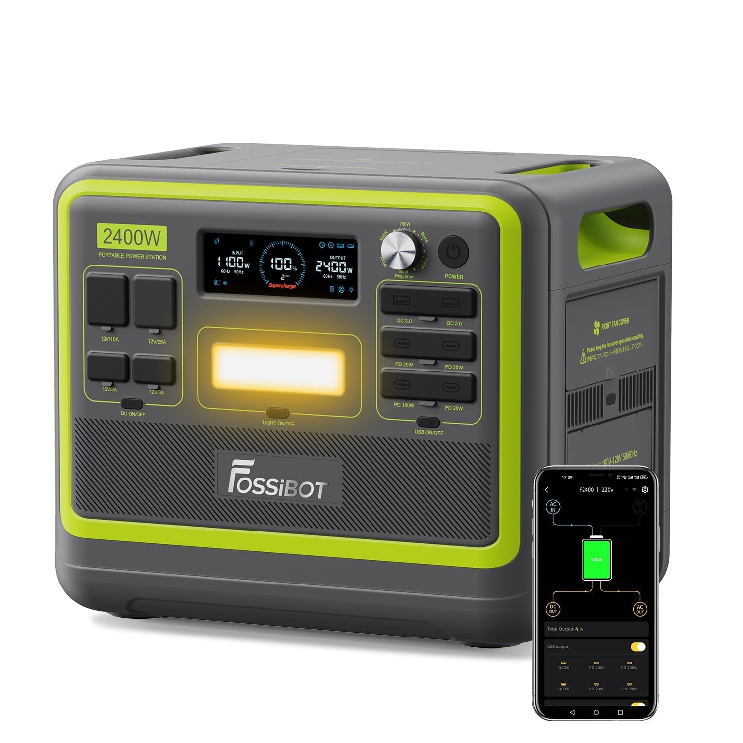 FOSSiBOT Portable Power Station 2048Wh/2400W LFP Battery Solar Generator Home Backup Outdoor
