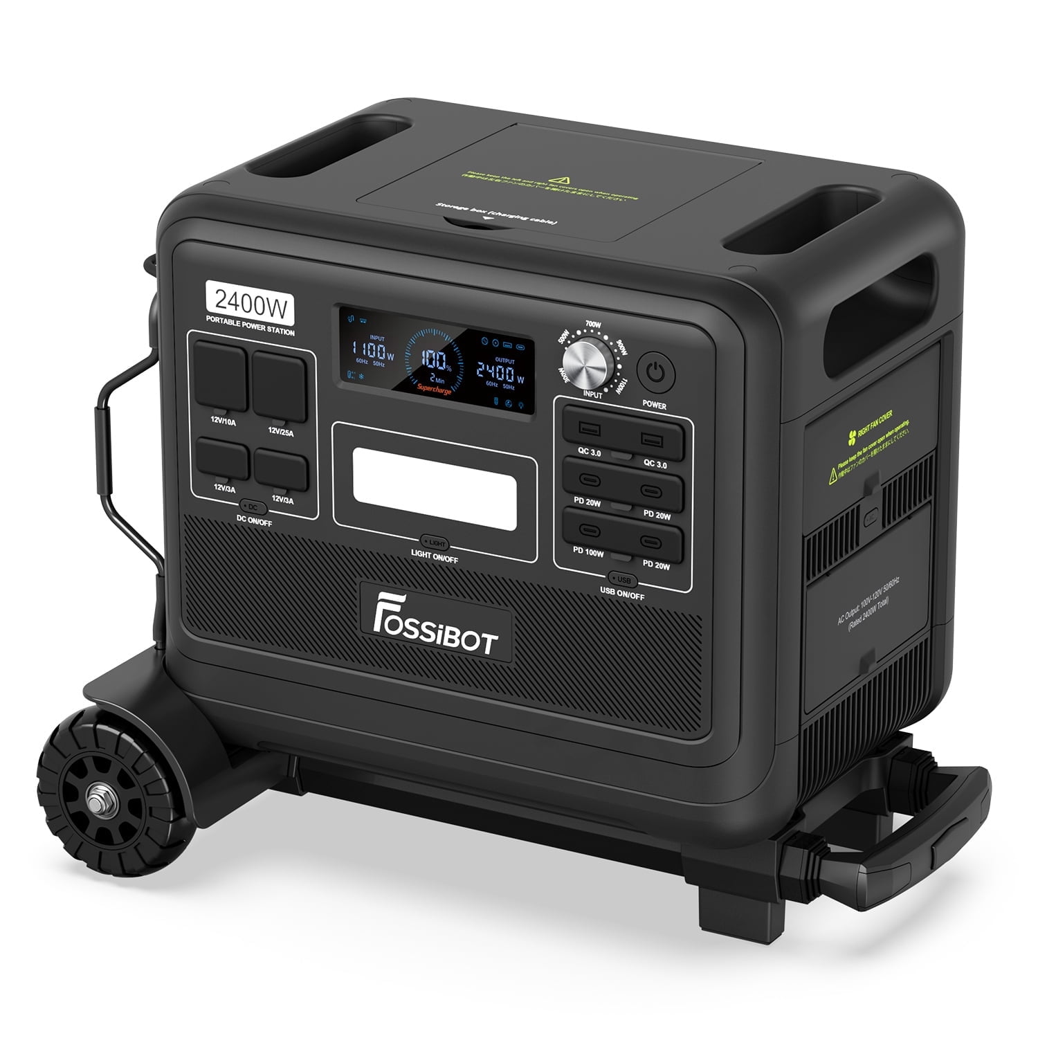 FOSSiBOT Portable Power Station 2048Wh/2400W LFP Battery Solar Generator with Hand Truck for Home Backup Outdoor