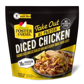Foster Farms Take Out Al Pastor Diced Fully Cooked Boneless Skinless Chicken Thighs, Frozen, 1 lb Bag