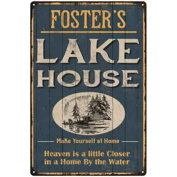 FOSTER'S Lake House Blue Cabin Home Decor Gift 12x18 Metal 112180038087