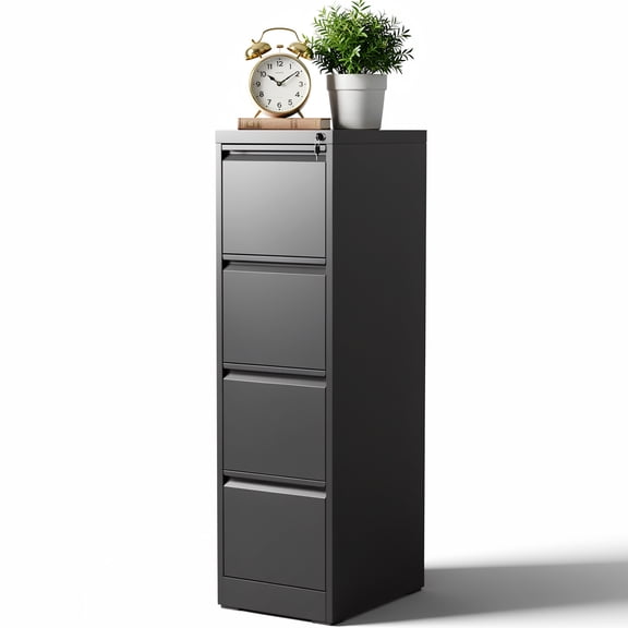 FOSTOKO Locking File Cabinet for Home Office, 4 Drawer Vertical File Cabinet for Letter/Legal/A4, Black