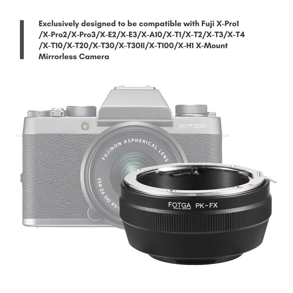 FOTGA Manual Lens Mount Adapter Ring Aluminum Alloy for Pentax K-Mount Lens to Fuji X-Mount Camera (2.44 inches / 62 mm)