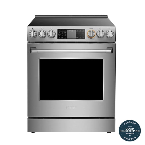 FOTILE FreshBake Technology 30-in Glass Top 5 burners 5.7-cu ft Air Fry Convection Oven Slide-In Electric Range ( Stainless Steel )