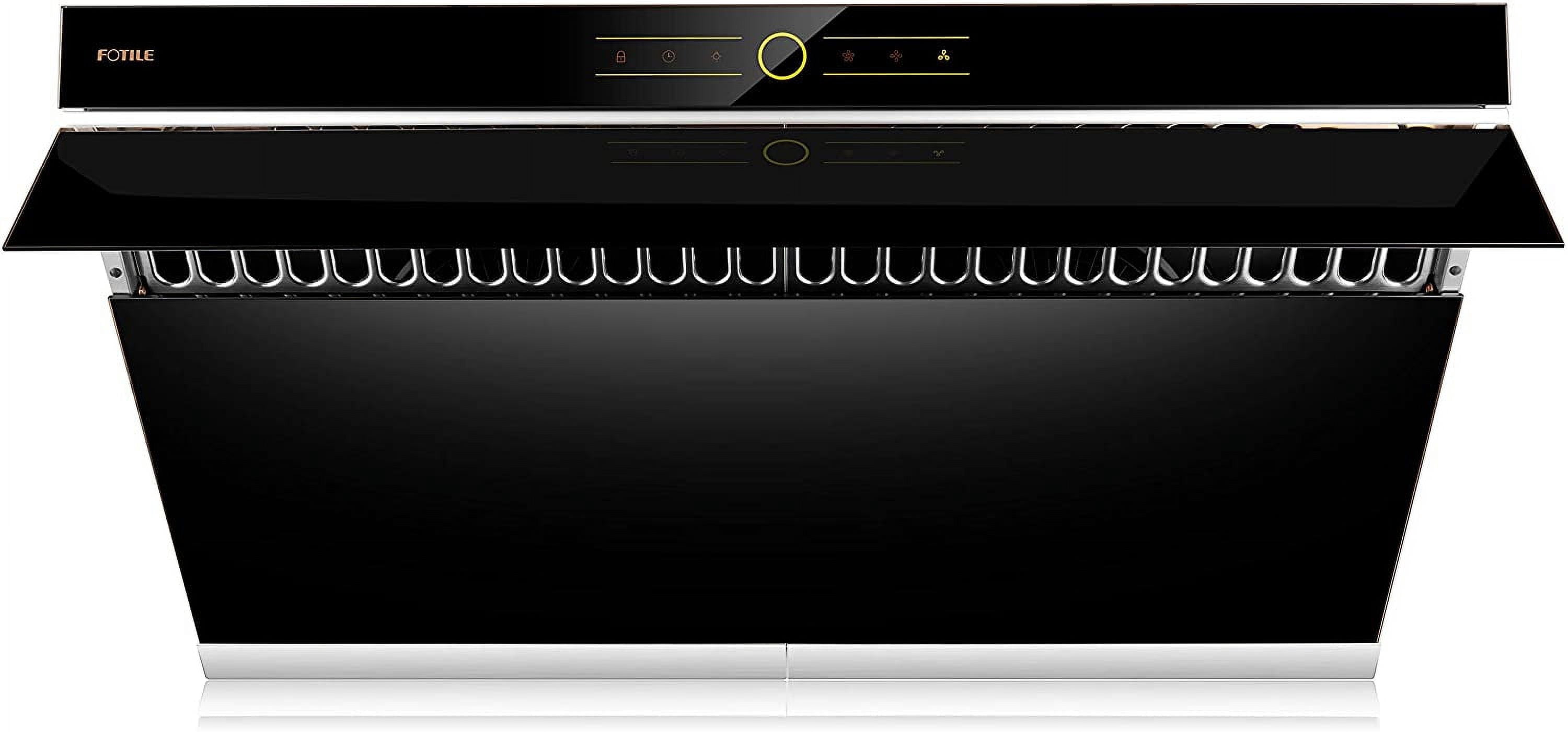 FOTILE JQG9001 36" 850 CFM Under Cabinet or Wall Mount Range Hood with 2 LED lights and Touchscreen in Onyx Black Tempered Glass