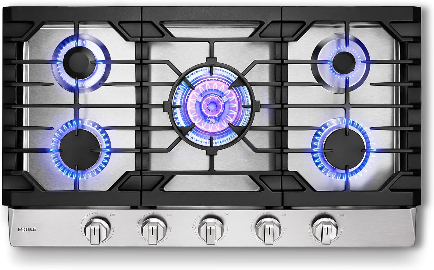 FOTILE TriRing Series 36 Inch Pro Gas Cooktop with 57K total BTU on 5