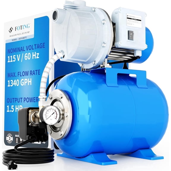FOTING 1.5HP Blue Corded Electric Shallow Well Water Transfer Pump, 22.3 Gallons Per Minute