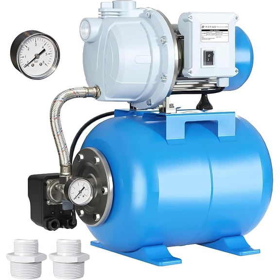 FOTING 1.5HP Shallow Well Jet Pump with Pressure Tank, 1340 GPH Automatic Irrigation Booster Pump, 164 FT Head 115V for Home, Garden, Lawn & Farm, Blue