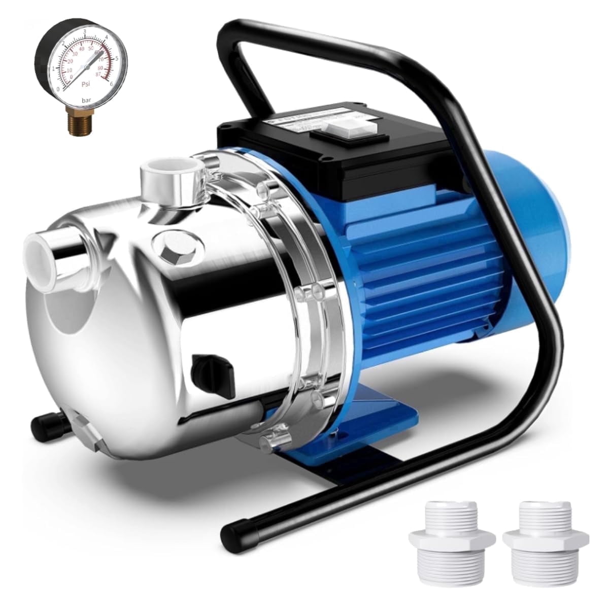 FOTING 1.6HP Shallow Well Jet Pump, 1600GPH 147FT Lift Stainless Steel Portable Water Transfer Pump with Pressure Gauge for Garden Lawn Irrigation