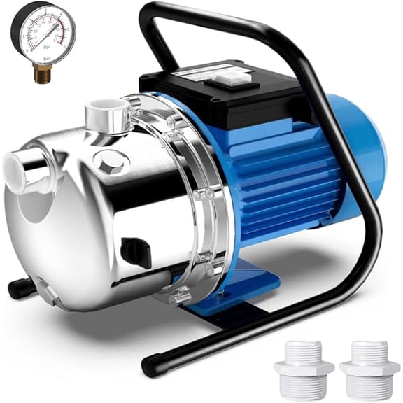 FOTING 1.6HP Shallow Well Jet Pump, 1600GPH Stainless Steel Water Booster Pump for Water Transfer, Draining & Irrigation, Home Garden Lawn Farm