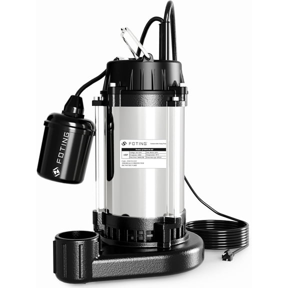 FOTING 1HP 6000GPH Sump Pump Submersible Sewage/Effluent Pump, Heavy Duty Cast Iron Septic Pump, Sump Pumps for Basement, Septic Tank, Sewage Well, Sewage System, 1-1/2'' NPT Discharge