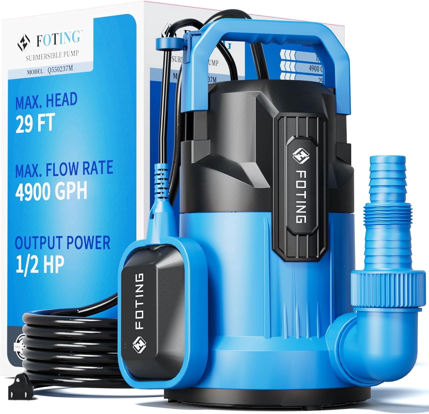 FOTING Automatic Submersible Sump Pump 4900 GPH 1/2 HP with Float Switch Removes Water Down to 0.04 Inch Sealed Utility Pump 1 Pack