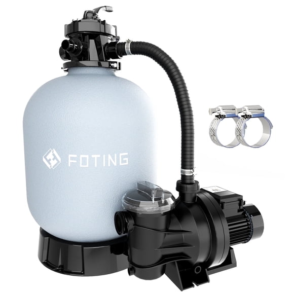 FOTING 2025 Upgraded 16" Sand Filter Pump for Above Ground Pool with Timer 1HP, Max 4500GPH for Pools Up to 18000GAL, 6-Way Valve, Enhanced Circulation for Crystal