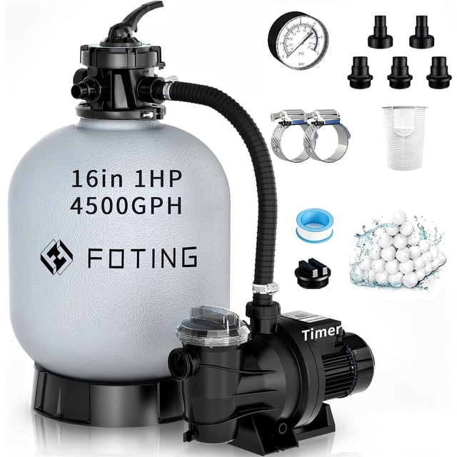 FOTING 2026 16-Inch Above Ground Pool Sand Filter Pump with Timer & 6 ...