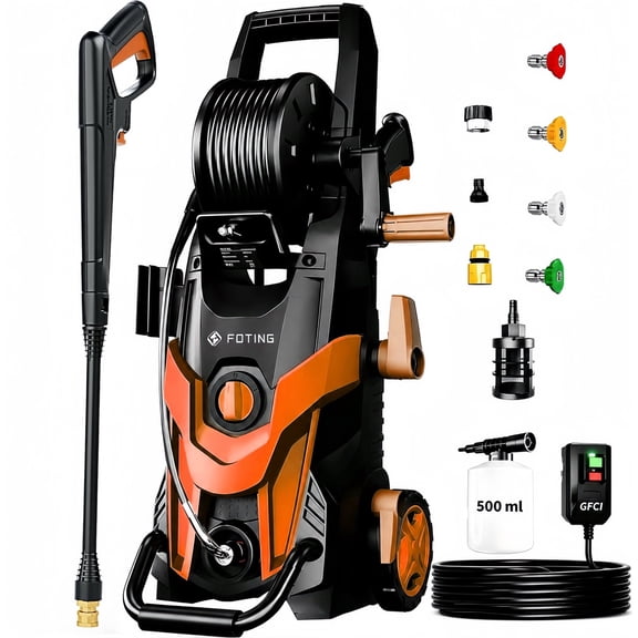 FOTING 4500 PSI at 3.2 GPM 14 Amps Corded Electric Pressure Washers with GFCI Protection, Quick Connect Tips,Red