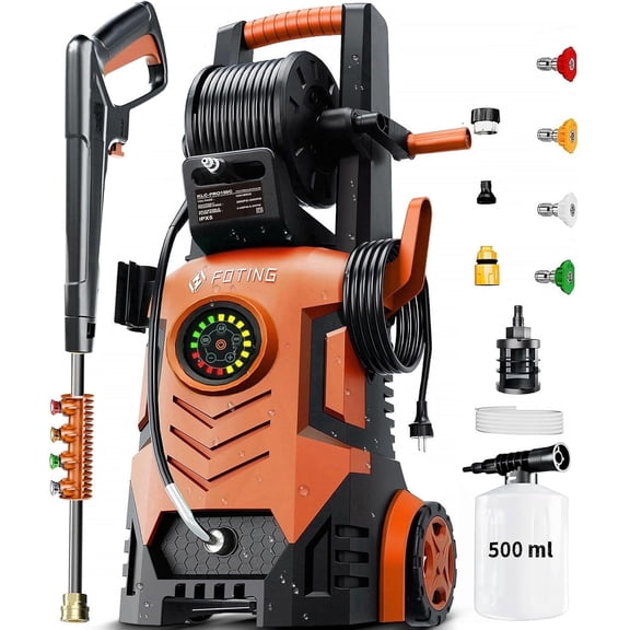 FOTING 5000 PSI at 3.3 GPM 14 Amps Corded Electric Pressure Washer, Quick Connect Tips，RED