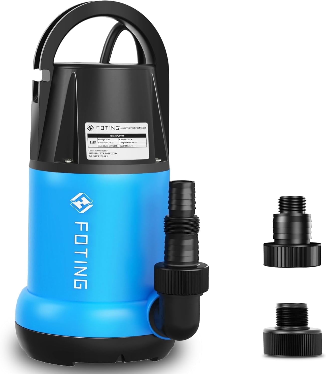 FOTING, 1 HP, Black Corded Electric Sump Pump Water Transfer Pump, 76.6 GPM