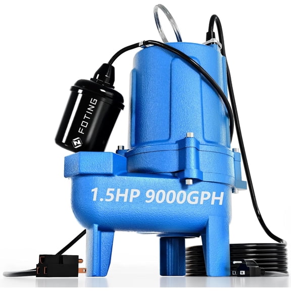 FOTING Sump Pump Submersible Sewage/Effluent Pump - Heavy Duty Cast Iron - 115V Septic Pump for Sump Basin/Residential/Sewage/Basement,1.5HP 9000GPH 2"NPT Discharge