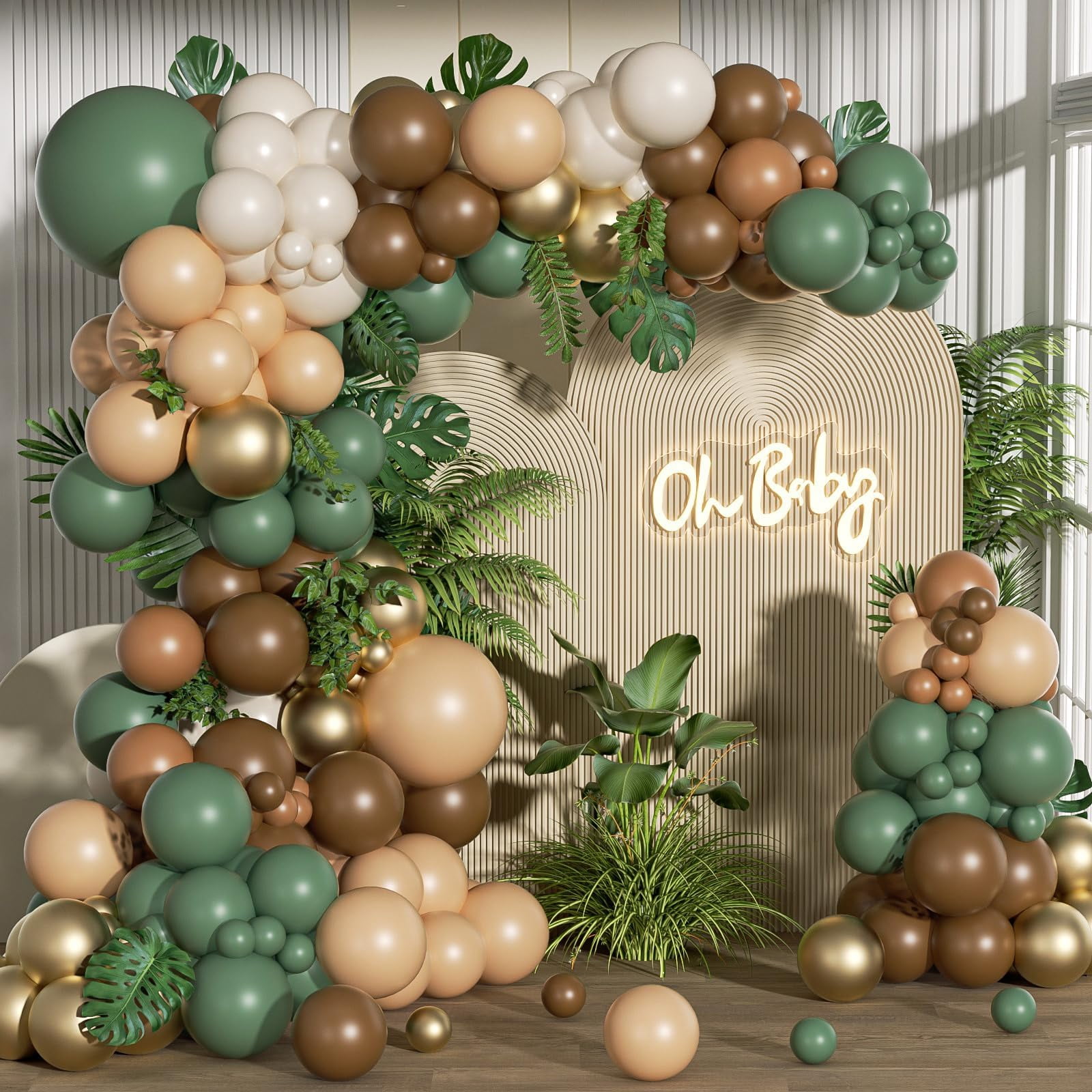 FOTIOMRG 152pcs Sage Green Brown Balloon AFN1Garland Kit, Safari ...