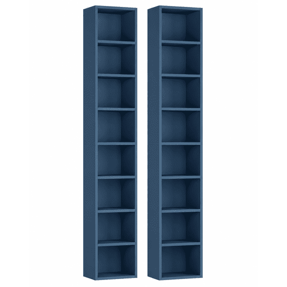 FOTOSOK 71 Inch Tall Narrow Bookshelf Set of 2 With 8-Tier Media Tower