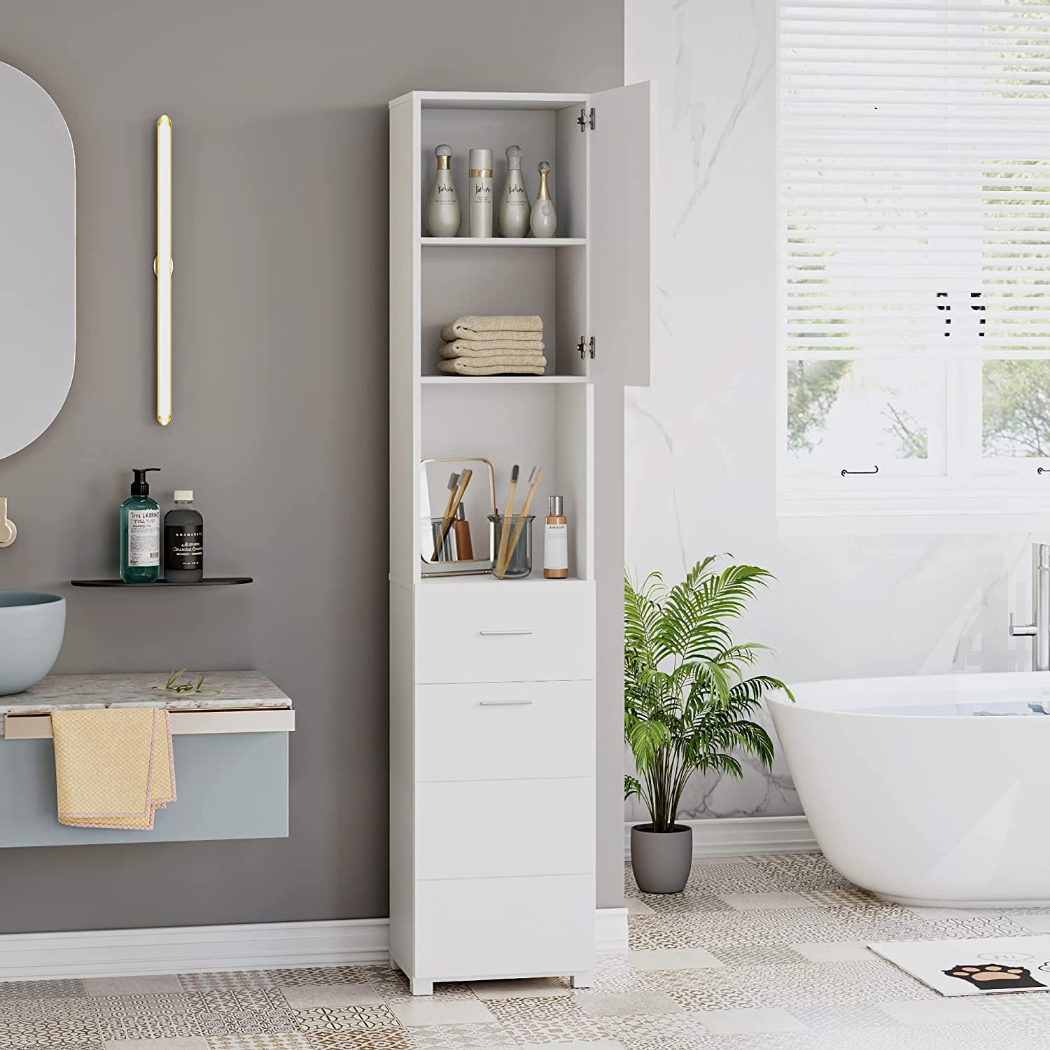 FOTOSOK 71" Tall Storage Cabinet, Thin Corner Floor Cabinet with Door ...