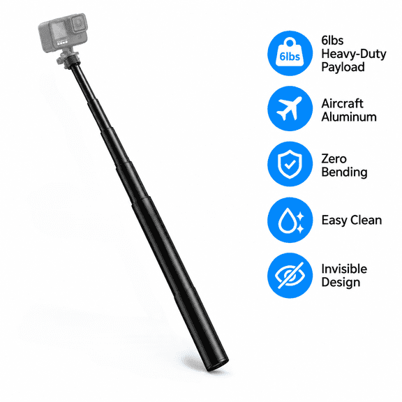 FOTRIC Aluminum Selfie Stick for Dji Osmo, GoPro Hero & Insta360, Dual Universal 1/4" Thread Mounts, 6-lb Payload Panoramic & Action Camera Accessory for Vlog, Video, Travel & Sports