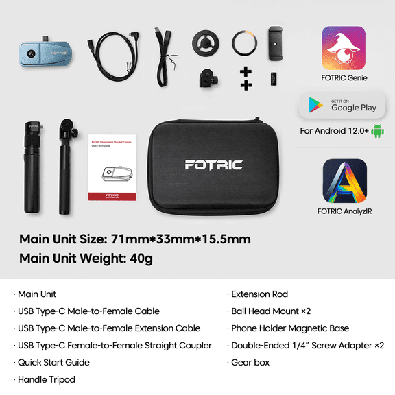 FOTRIC TP320A Thermal Camera for Android, 640x480 Super Resolution Plug-in Thermal Imager with High-Sensitivity Under 35mK NETD, -4F to 1022F Temp Range