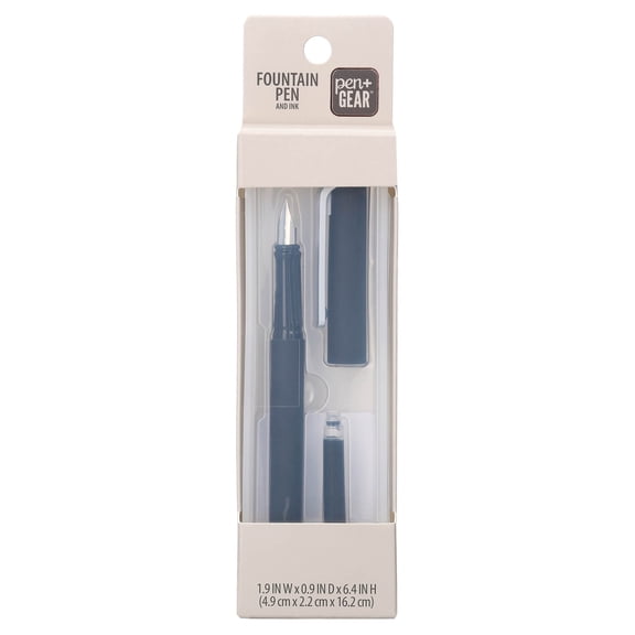 Pen+Gear Fountain Pen and Ink, Black, 0.5 mm Fine Nib, 1 Ink Cartridge
